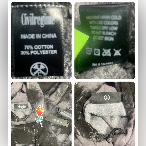 BNWT CIVIL REGIME BLACK ROSE HOODIE NIGHT FOG WASH LARGE MENS UNISEX PRICE FIRM - Picture 12 of 16